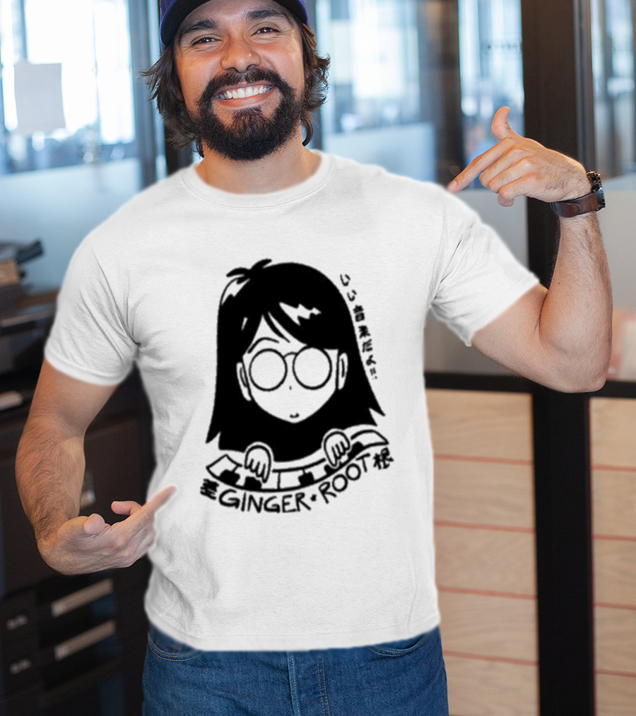 Ginger Root Cam Face Character Illustration T-Shirt