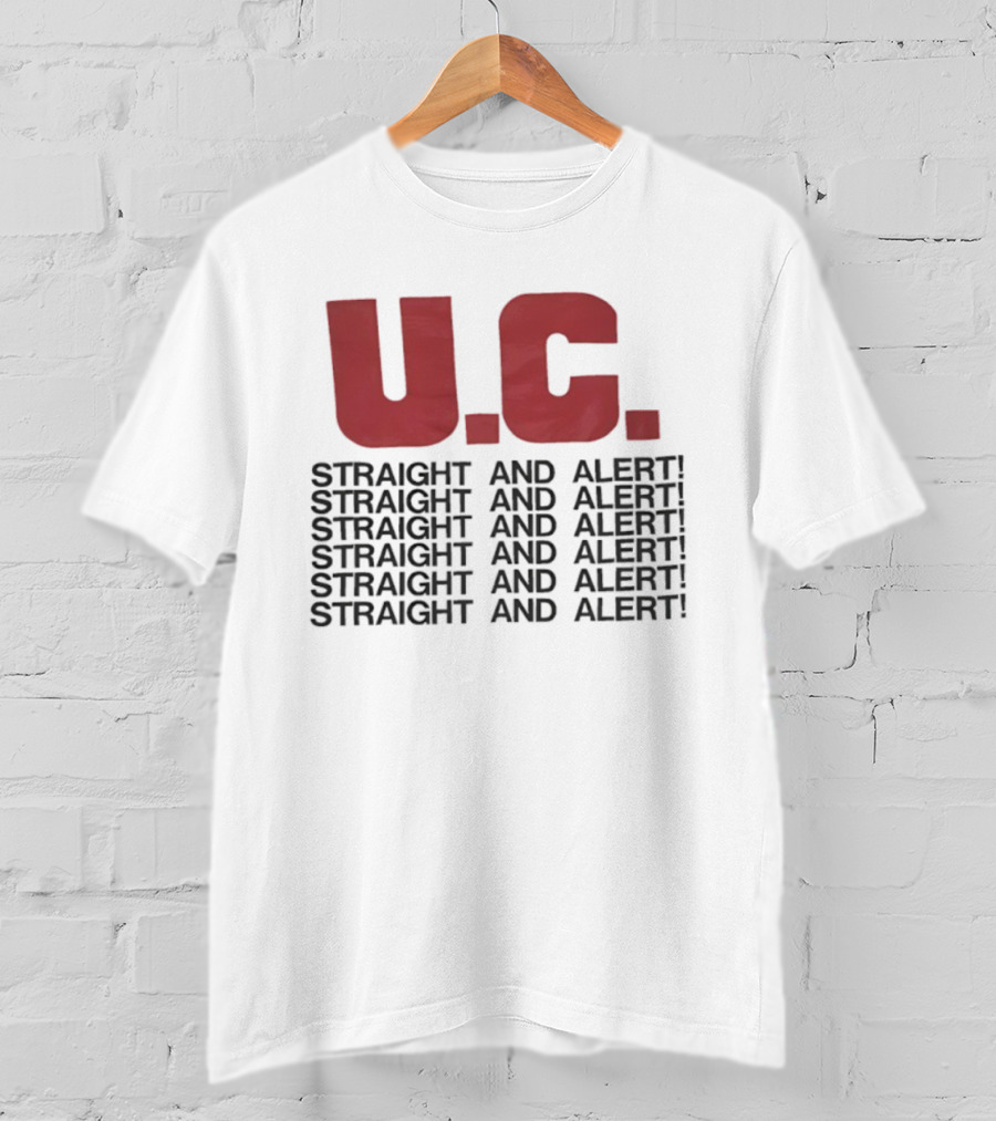 U.C. Straight And Alert Vintage Style Repeated Text Bold Red Black T-Shirt