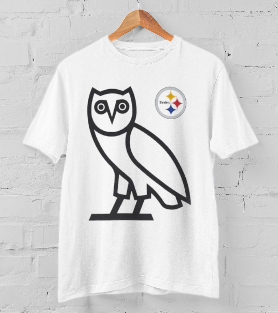 Pittsburgh Steelers OVO NFL Collaboration Owl And Team Symbols T-Shirt