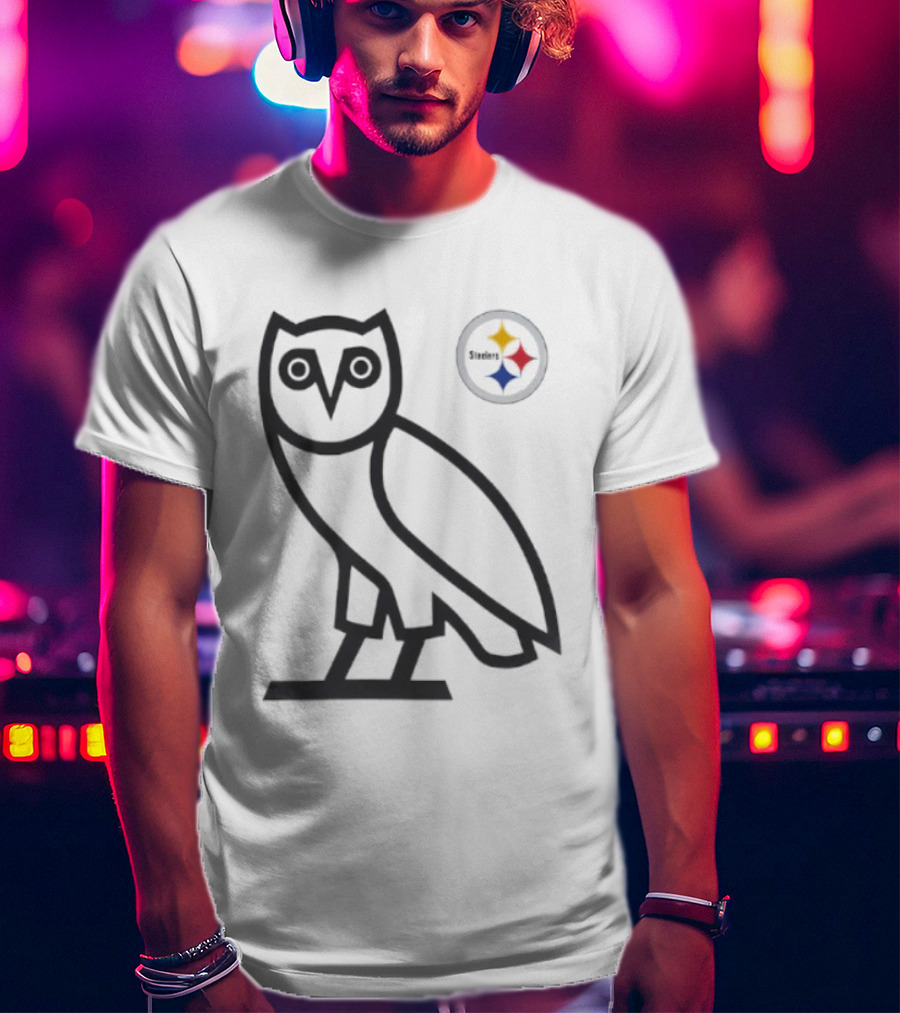 Pittsburgh Steelers OVO NFL Collaboration Owl And Team Symbols T-Shirt
