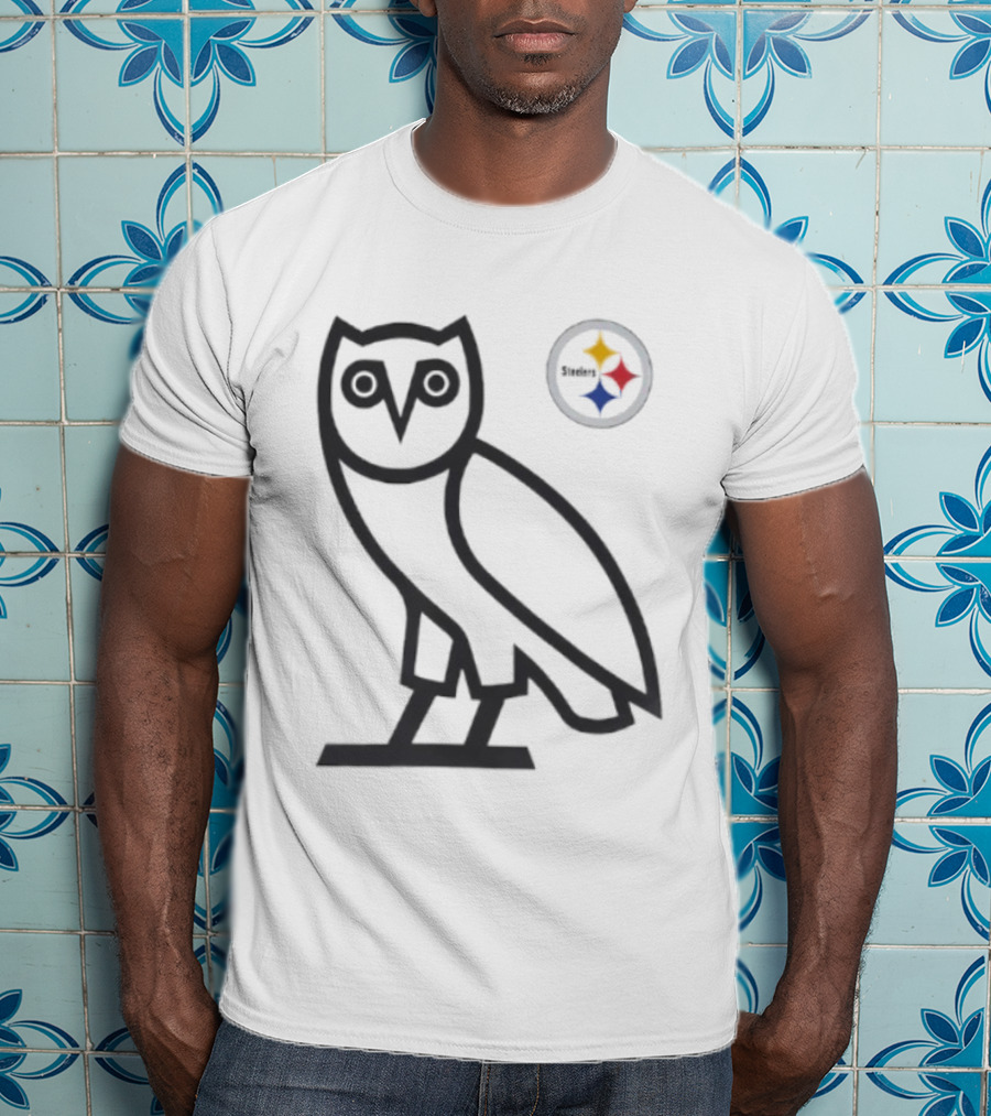 Pittsburgh Steelers OVO NFL Collaboration Owl And Team Symbols T-Shirt