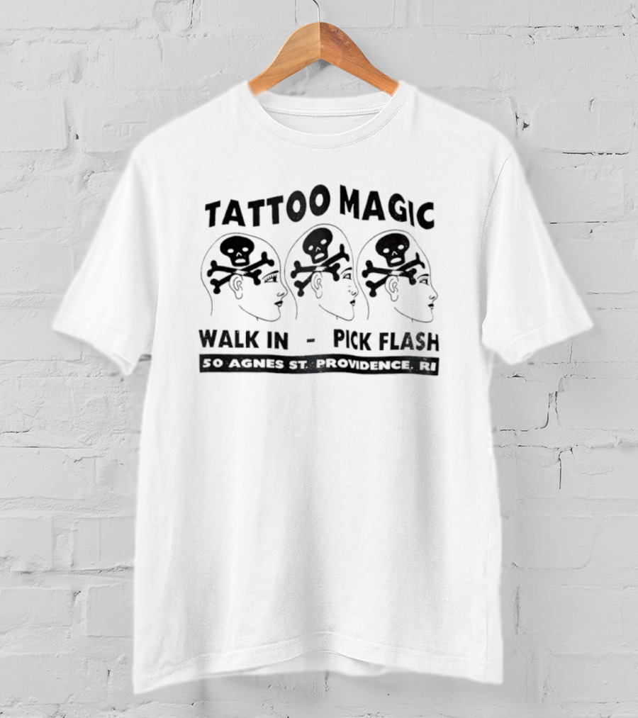 Tattoo Magic Walk In Pick Flash Skull Head 50 Agnes St Providence RI T-Shirt