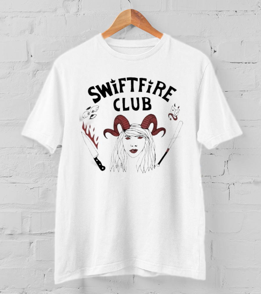 Stranger Things Swiftfire Club Demon Horns Red Flames Design T-Shirt