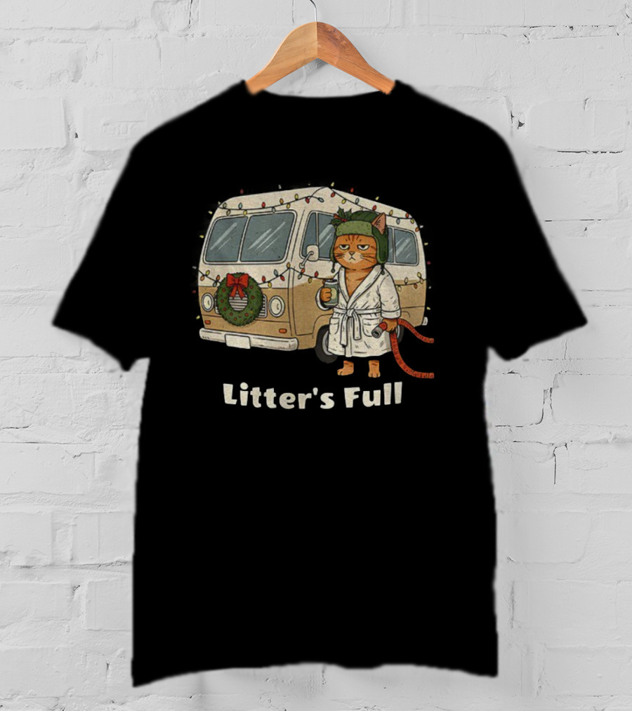 Litter's Full Christmas Cat In Holiday RV Scene T-Shirt