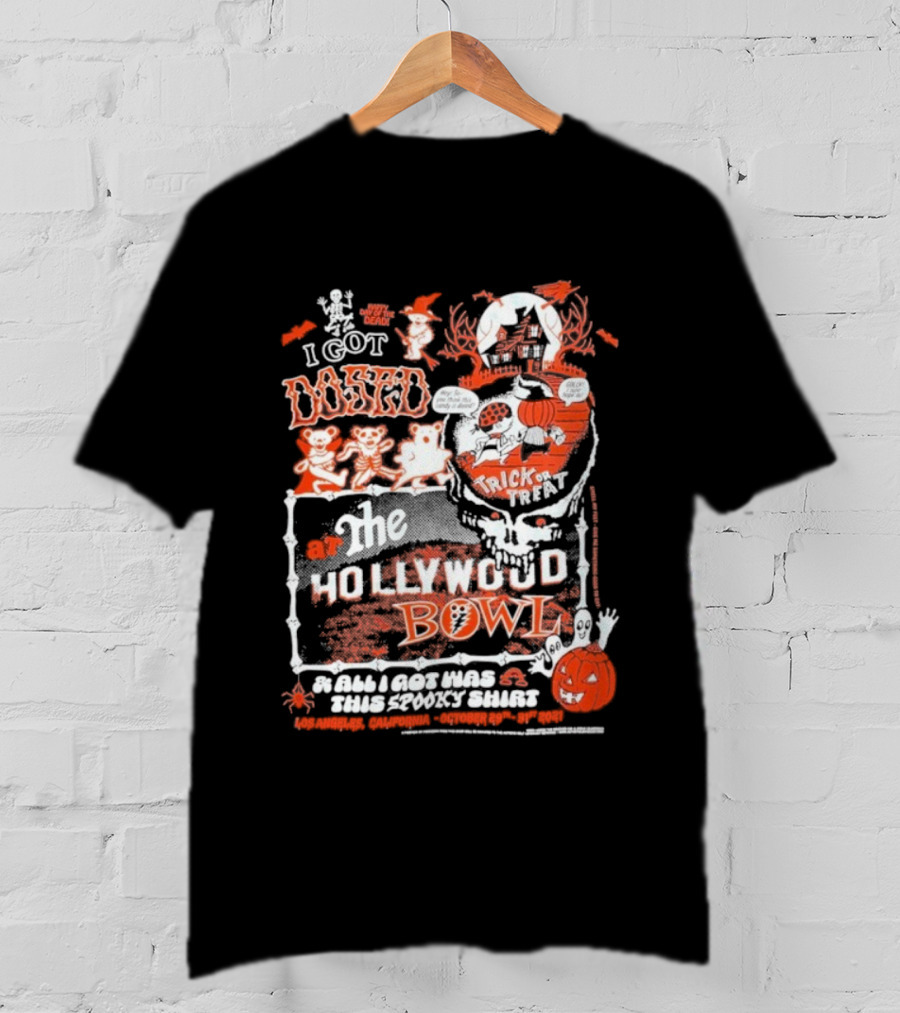 Hollywood Bowl Halloween Trick Or Treat I Got Booed Spooky Skeletons Pumpkin Fun T-Shirt