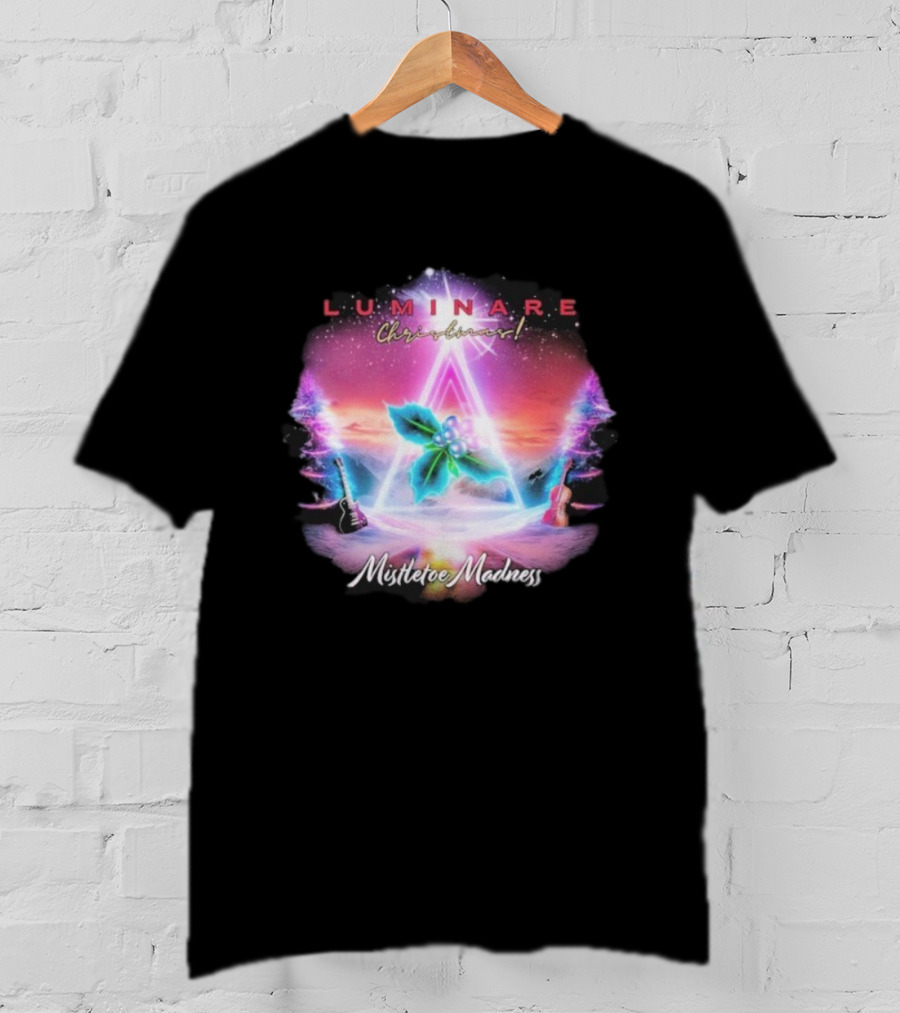 Luminare Christmas Mistletoe Madness Neon Triangle Guitar Violin T-Shirt