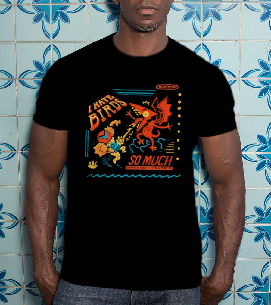 Numtemby I Hate Birds So Much Retro Cartoon Showdown Birds Get The Laser T-Shirt