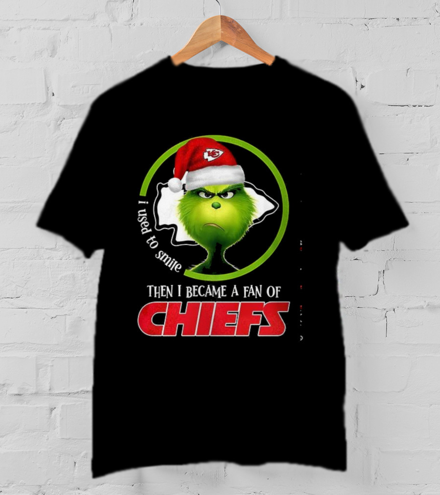 Grinch I Used To Smile Then I Became A Fan Of Chiefs Santa Hat T-Shirt