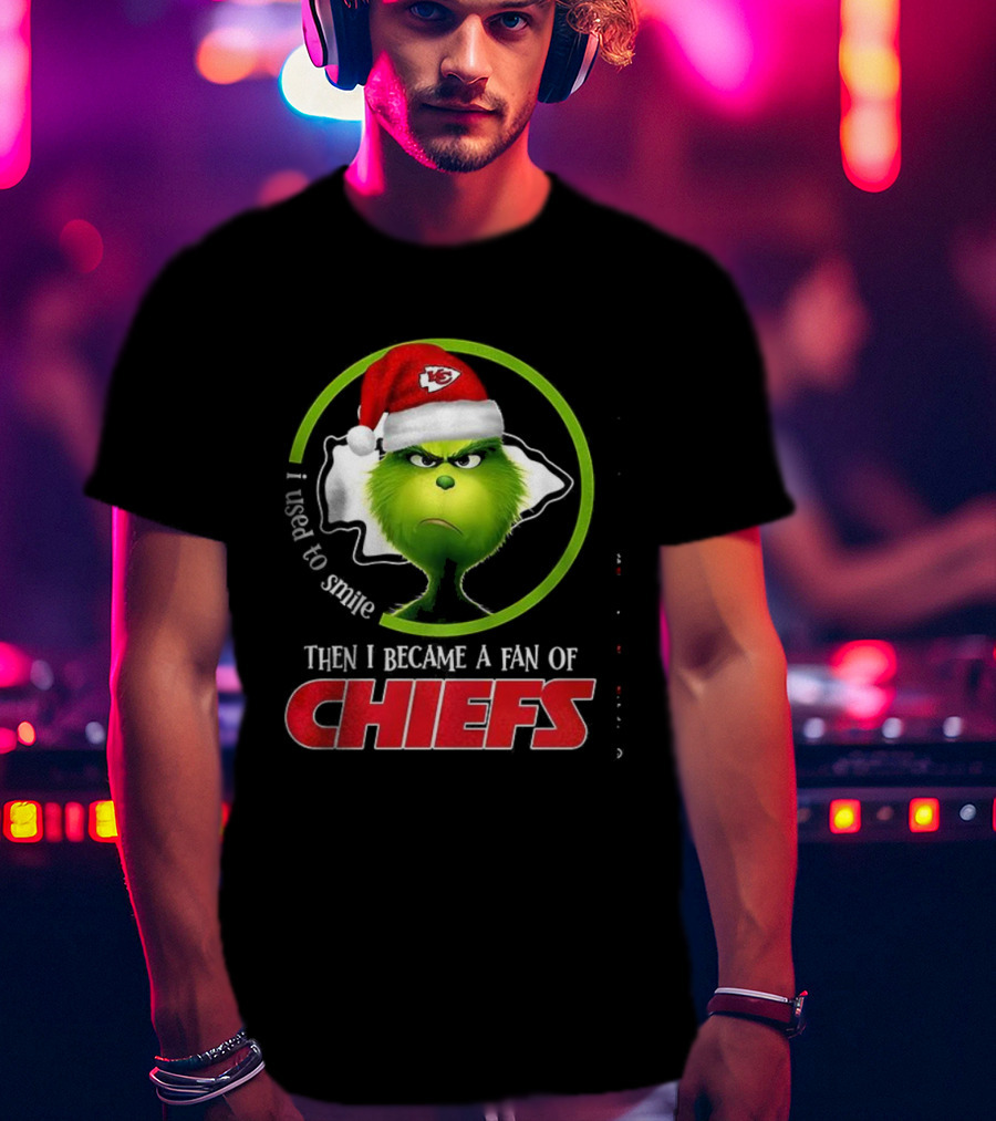Grinch I Used To Smile Then I Became A Fan Of Chiefs Santa Hat T-Shirt