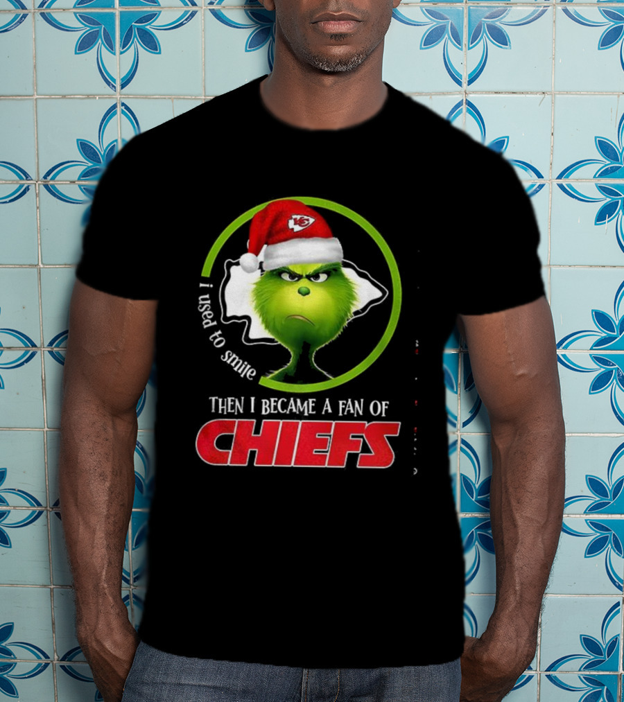 Grinch I Used To Smile Then I Became A Fan Of Chiefs Santa Hat T-Shirt