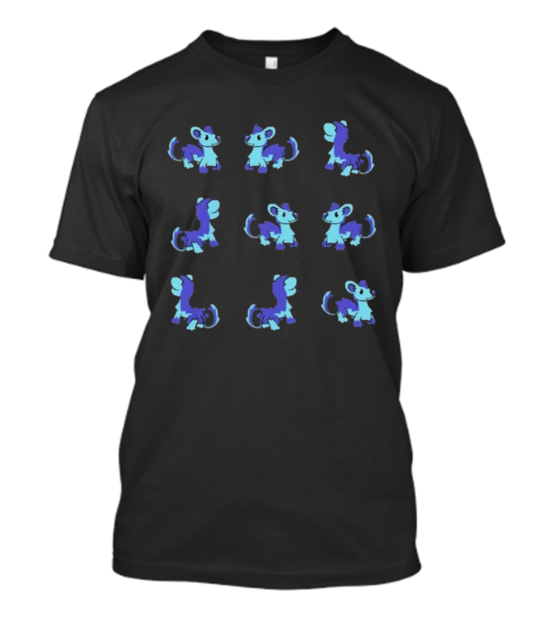 Lairhold Terref Blue Cartoon Animal Characters Pattern Playful Fantasy Creatures T-Shirt