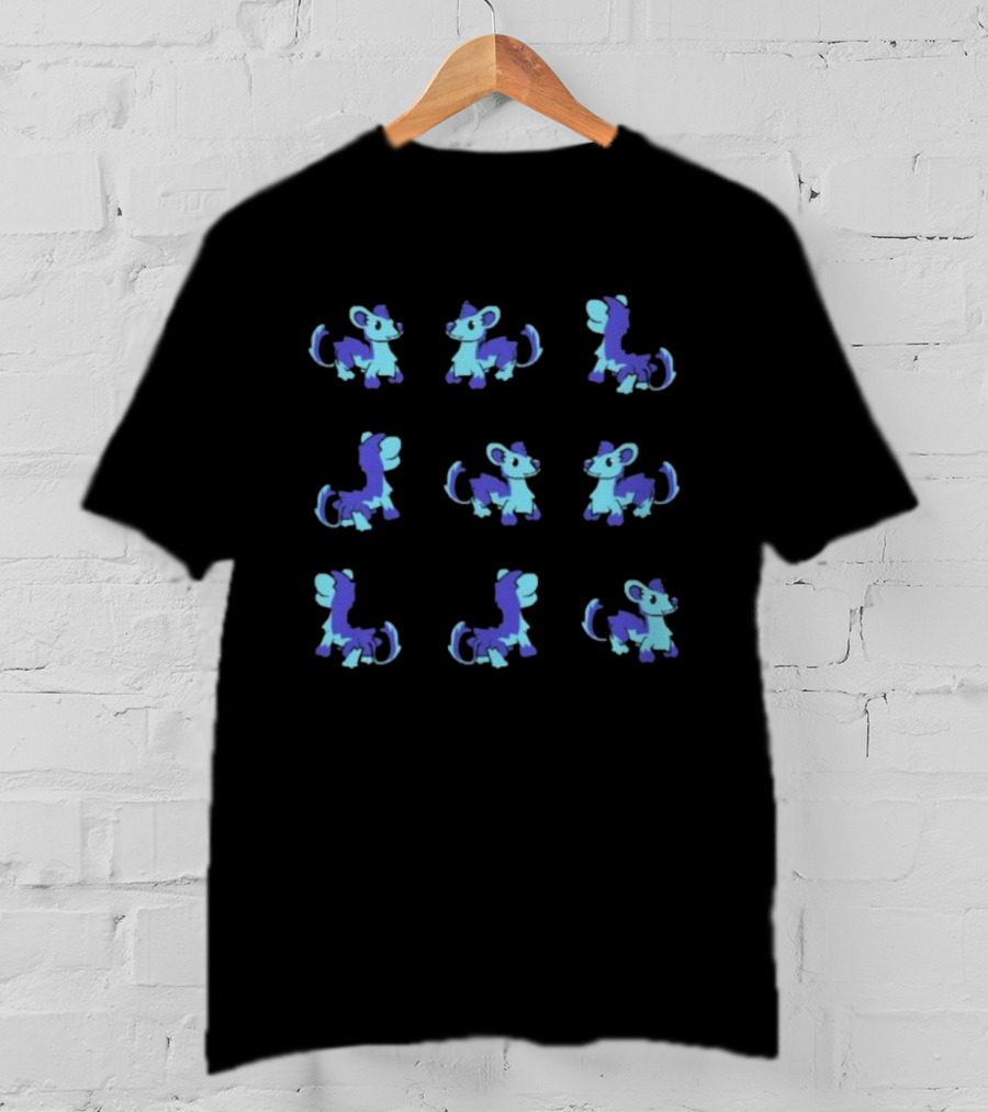Lairhold Terref Blue Cartoon Animal Characters Pattern Playful Fantasy Creatures T-Shirt
