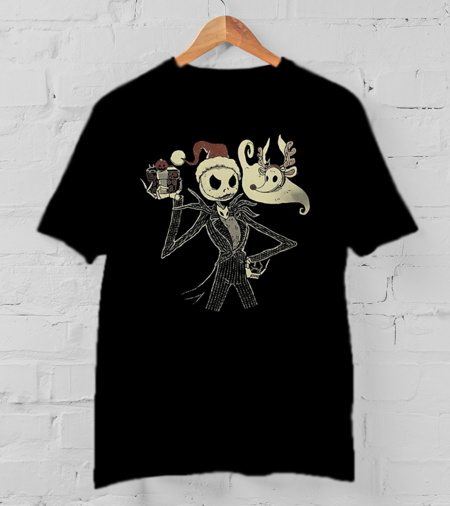 Jack Skellington Santa Hat And Zero The Nightmare Before Christmas T-Shirt
