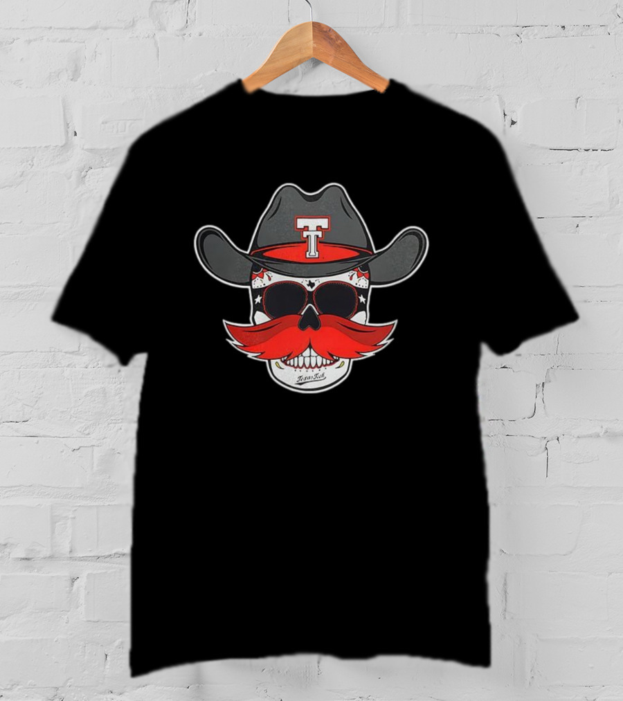 Texas Tech Red Raiders Skull Cowboy Hat And Mustache T-Shirt