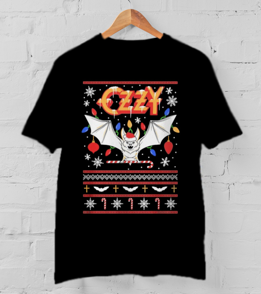 Ozzy Osbourne Christmas Bat Lights Holiday Sweater Style T-Shirt
