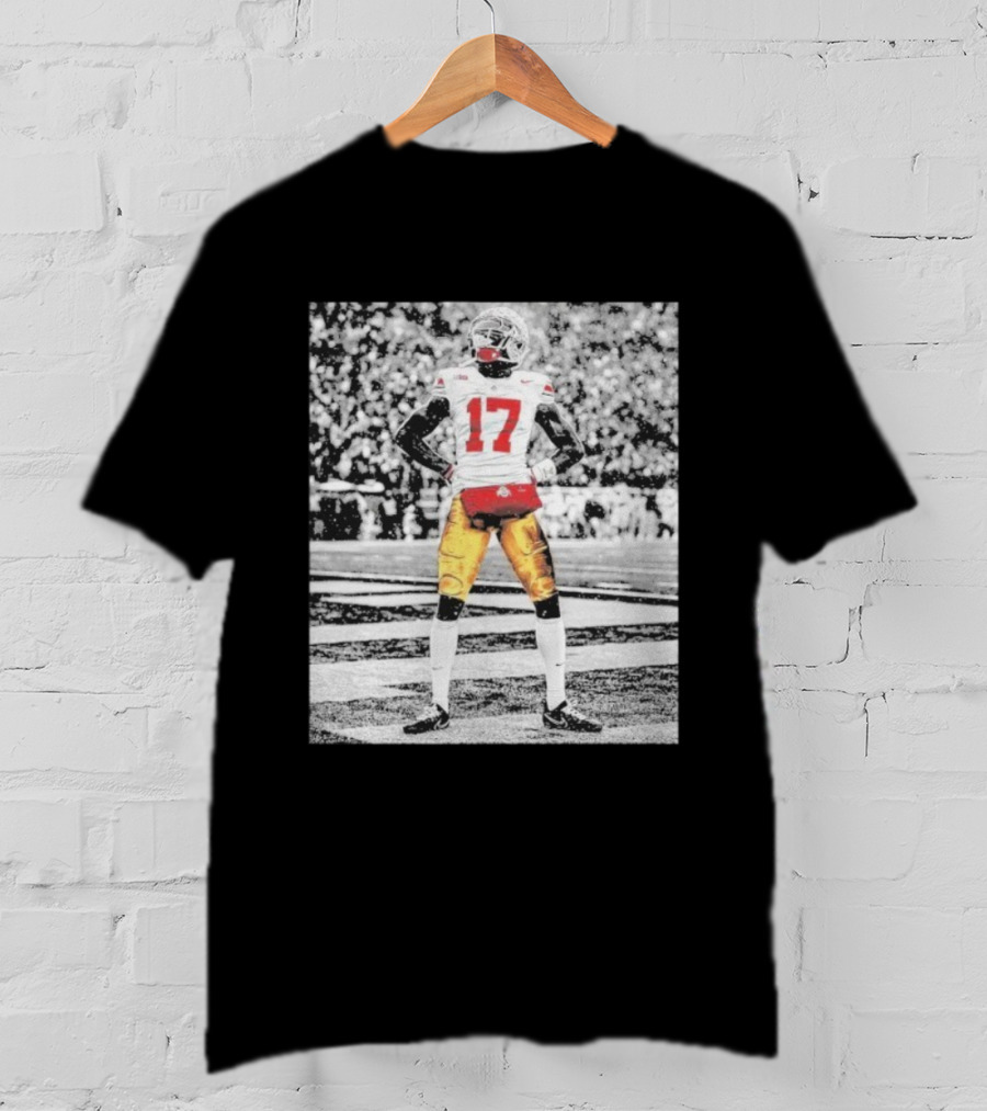 Ohio State Buckeyes Carnell Tate Number 17 Football Action T-Shirt