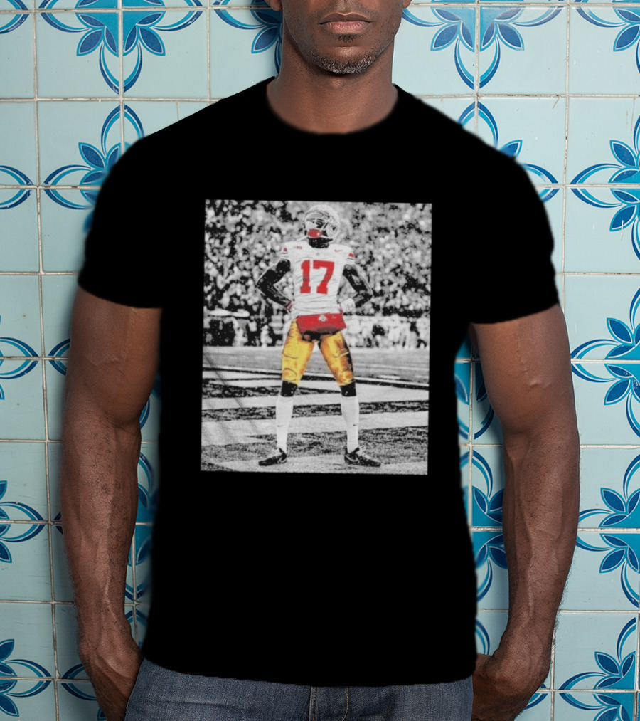 Ohio State Buckeyes Carnell Tate Number 17 Football Action T-Shirt
