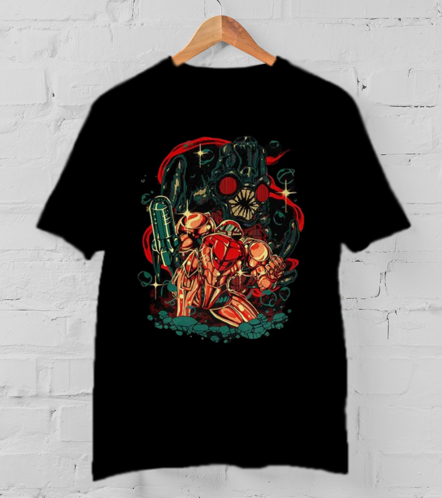 Samus Aran Vs Mother Brain Metroid In The Depths Adventure Showdown T-Shirt