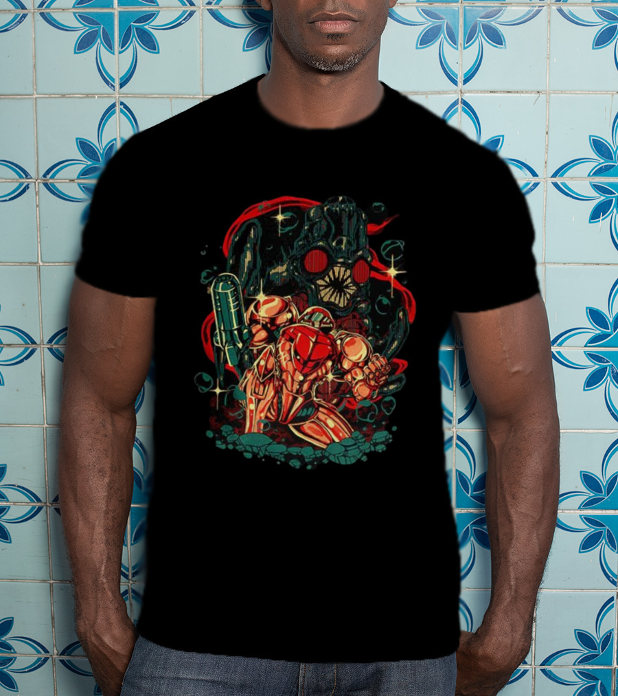 Samus Aran Vs Mother Brain Metroid In The Depths Adventure Showdown T-Shirt