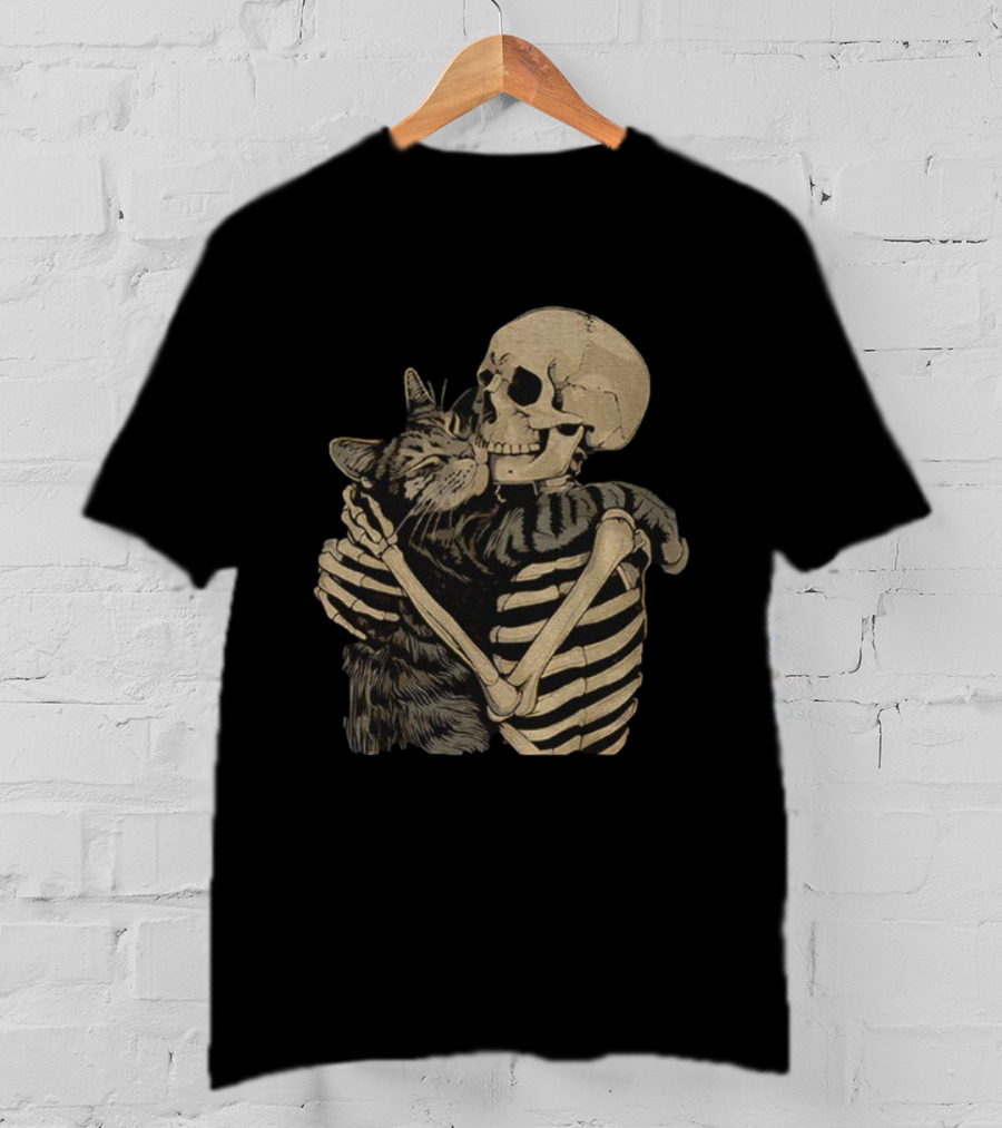 Skeleton Hugging Cat Gothic Skeleton Cat Hug T-Shirt