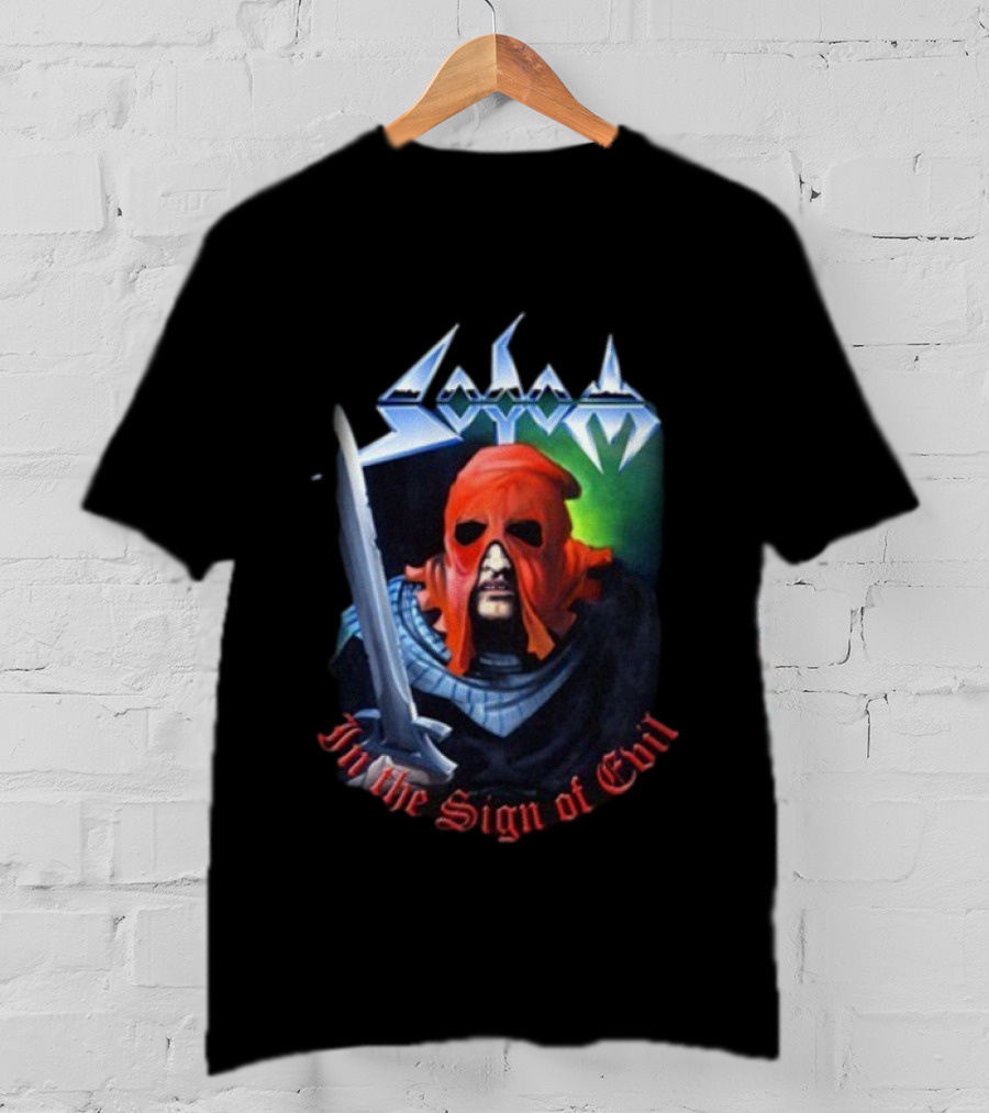 Sodom In The Sign Of Evil 1984 Masked Warrior And Sword Iconic Metal Artwork T-Shirt