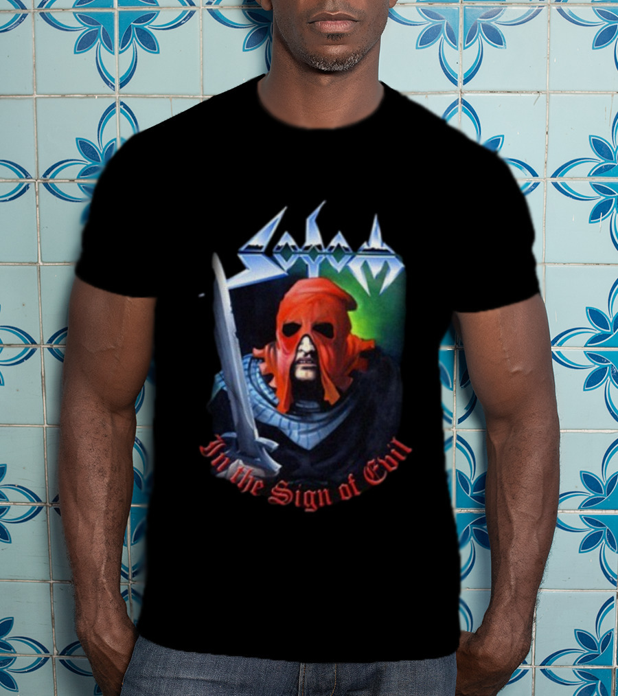Sodom In The Sign Of Evil 1984 Masked Warrior And Sword Iconic Metal Artwork T-Shirt