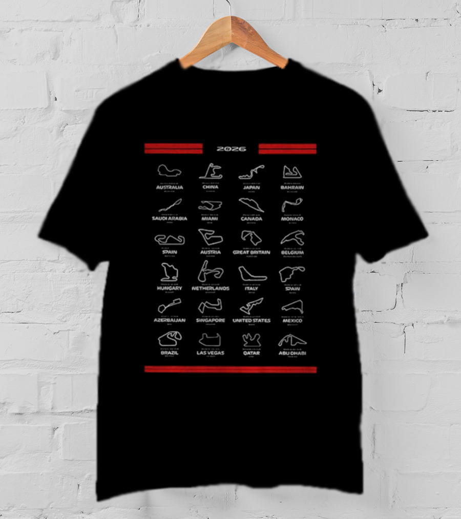 F1 2026 Season Formula One Racing Circuits Schedule With Track Layouts T-Shirt