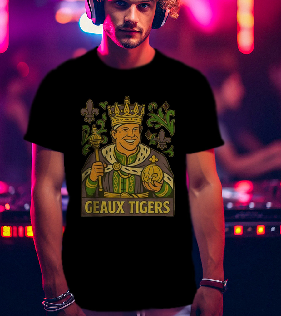 Geaux Tigers King Kiffin Lane LSU Football Cartoon Fleur-de-lis Royalty Theme T-Shirt