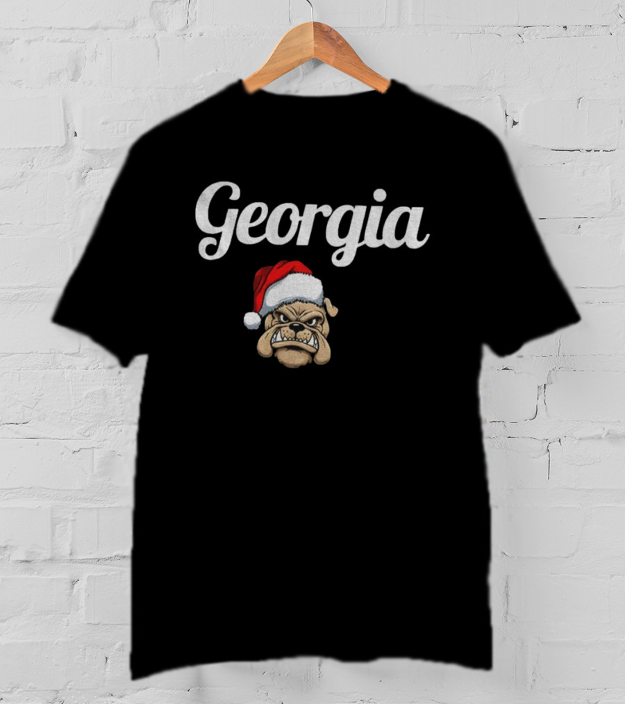 Georgia Christmas UGA Bulldog Santa Hat Mascot T-Shirt