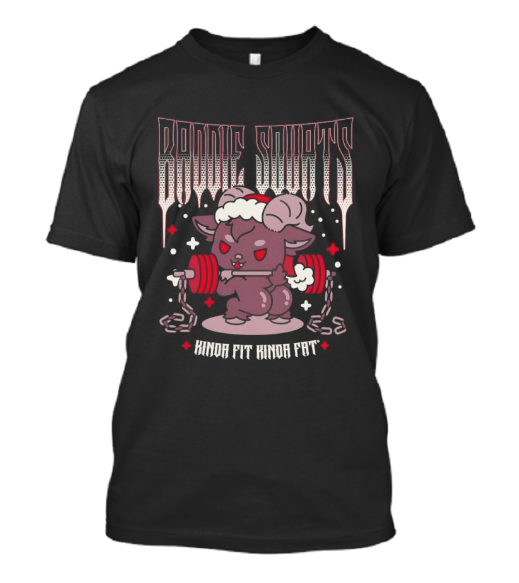 Baddie Squats Kinda Fit Kinda Fat Demon Lifting Weights Festive Santa Hat T-Shirt