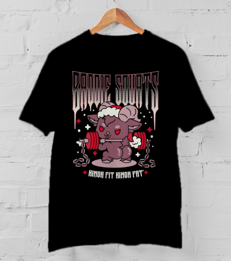 Baddie Squats Kinda Fit Kinda Fat Demon Lifting Weights Festive Santa Hat T-Shirt
