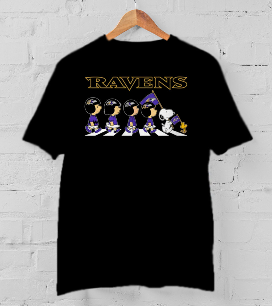 Ravens Peanuts Snoopy Abbey Road Football Crossover T-Shirt