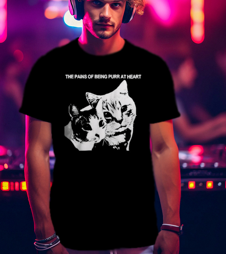 Cat The Pains Of Being Purr At Heart Dual Cat Faces T-Shirt