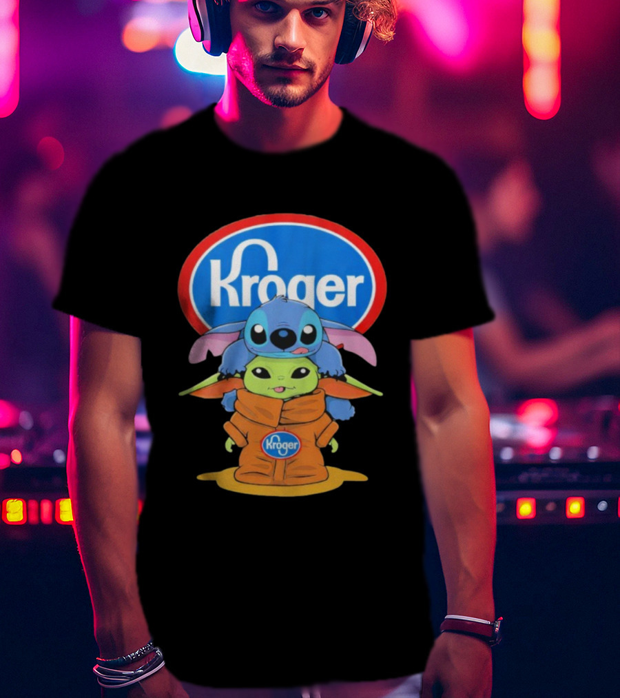 Kroger Baby Stitch And Baby Yoda Fun Illustration T-Shirt