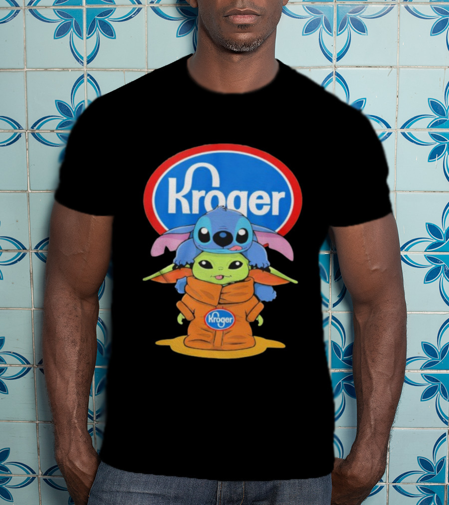 Kroger Baby Stitch And Baby Yoda Fun Illustration T-Shirt