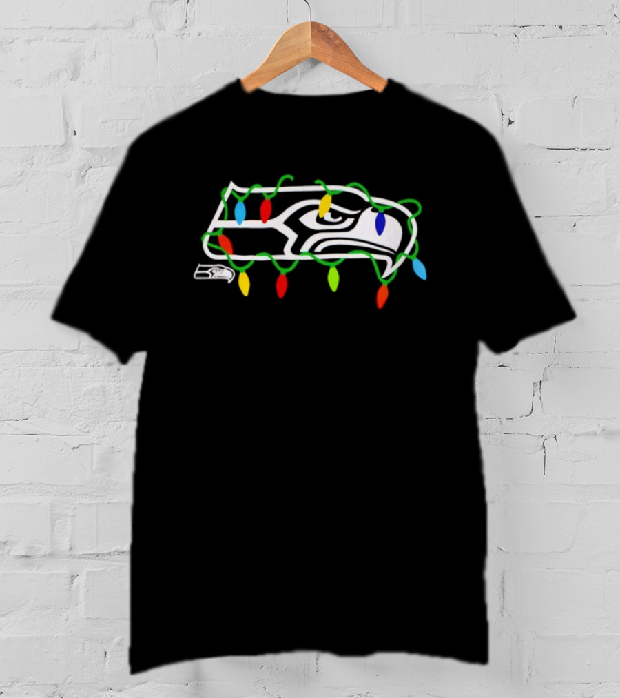 Seattle Seahawks Christmas Festive Lights Football Team Holiday Decor T-Shirt