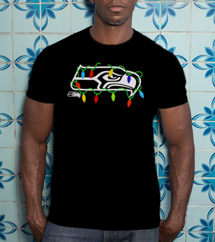 Seattle Seahawks Christmas Festive Lights Football Team Holiday Decor T-Shirt