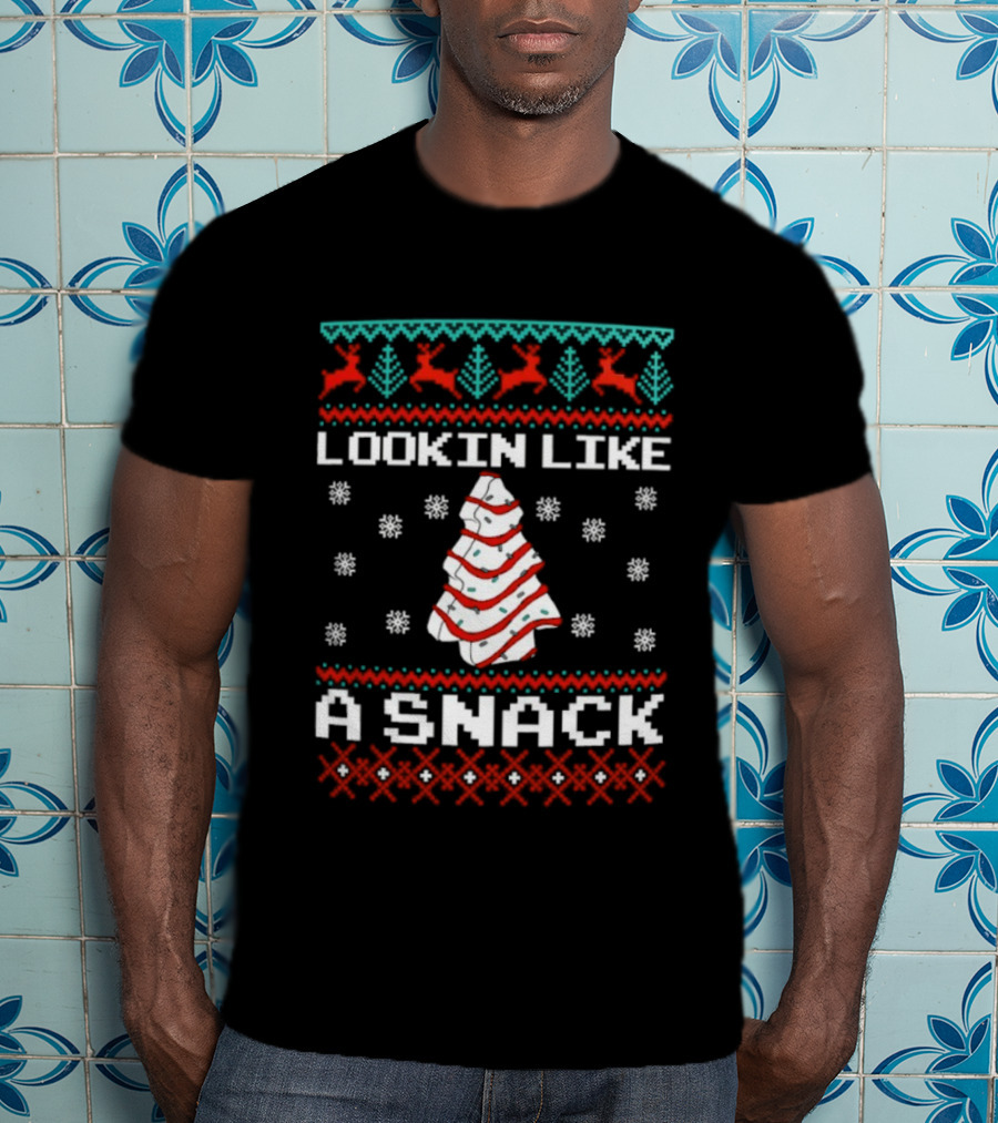Lookin Like A Snack Christmas Tree Reindeer Ugly Christmas T-Shirt