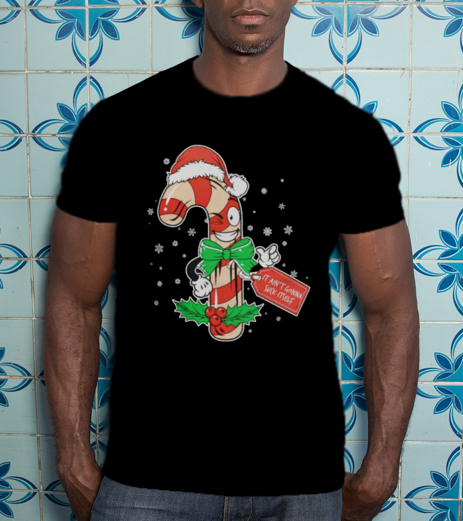 Cheeky Christmas Candy Cane Santa Hat It Ain’t Gonna Suck Itself T-Shirt