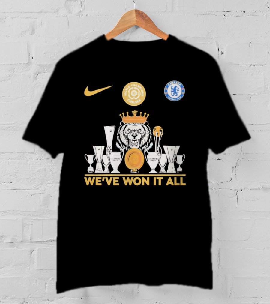 We've Won It All World Champions Chelsea Nike Trophy Collection T-Shirt