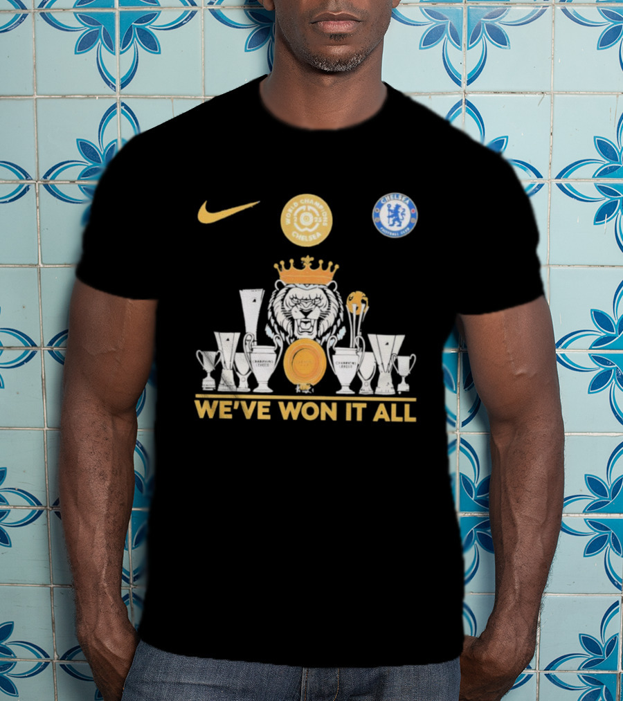 We've Won It All World Champions Chelsea Nike Trophy Collection T-Shirt