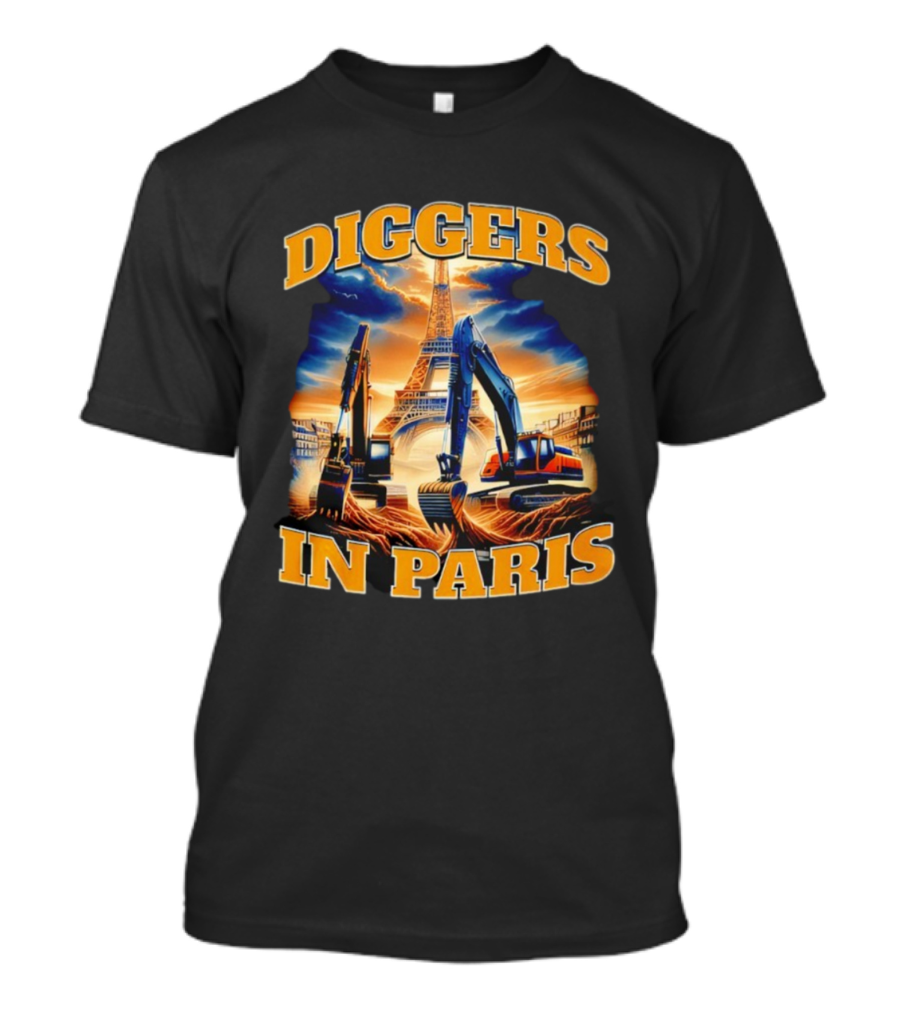 Diggers In Paris Eiffel Tower Excavators Scene T-Shirt