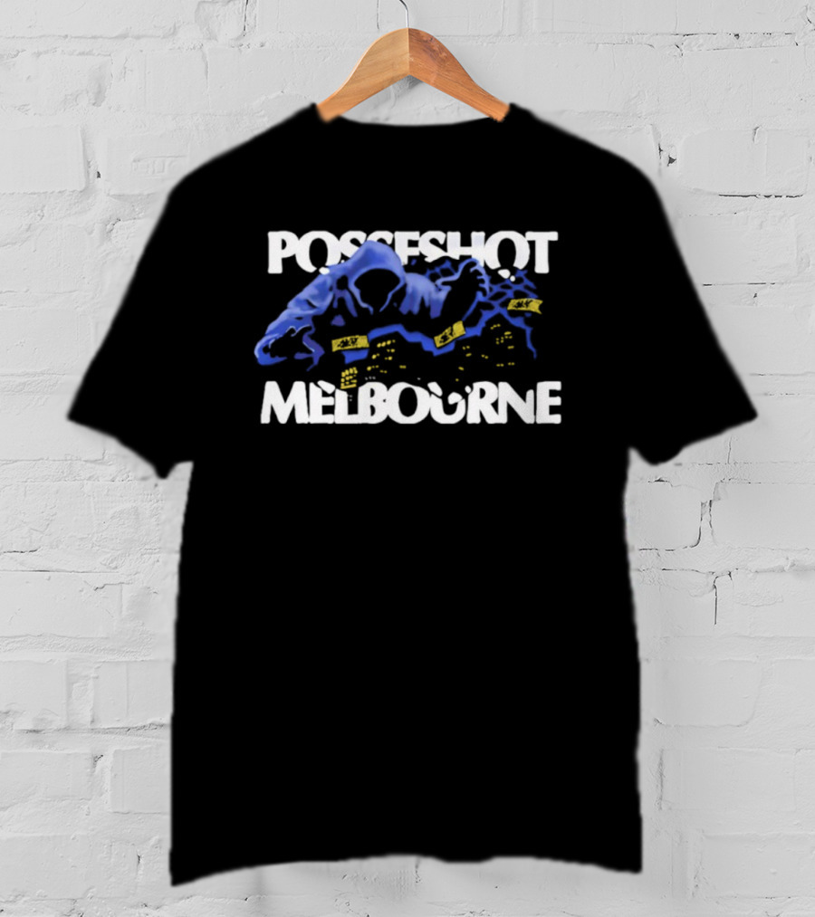 Posseshot Melbourne Ghost Town Blue Smoke Ghostly Cityscape T-Shirt