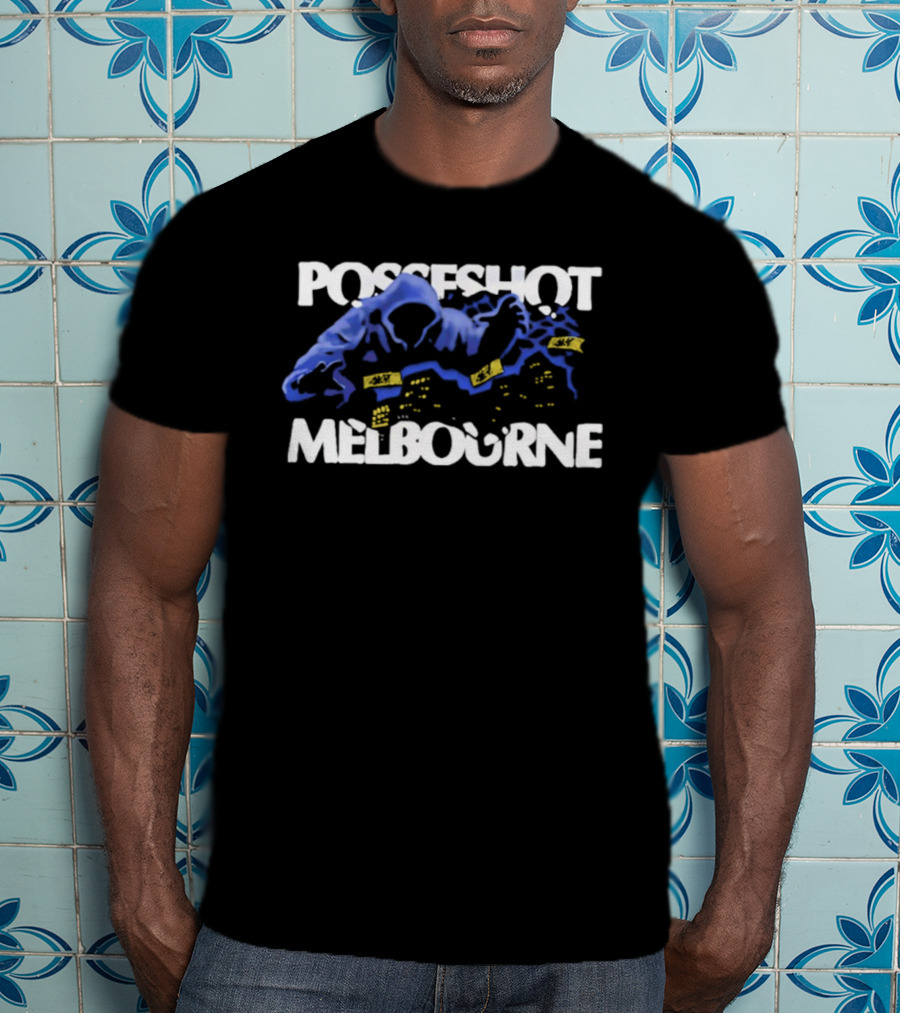 Posseshot Melbourne Ghost Town Blue Smoke Ghostly Cityscape T-Shirt