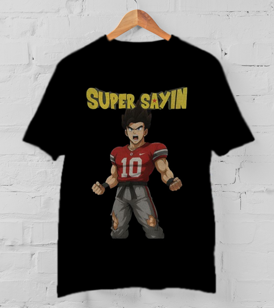 Super Sayin Ohio State Buckeyes #10 Julian Sayin Dragon Ball Z Style Character Fusion T-Shirt