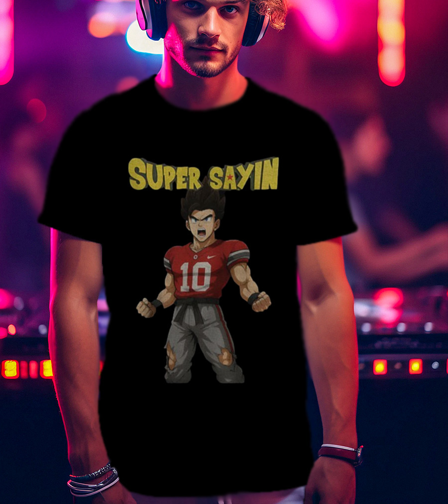 Super Sayin Ohio State Buckeyes #10 Julian Sayin Dragon Ball Z Style Character Fusion T-Shirt