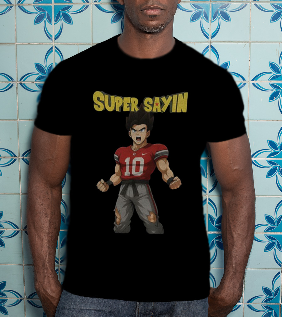 Super Sayin Ohio State Buckeyes #10 Julian Sayin Dragon Ball Z Style Character Fusion T-Shirt