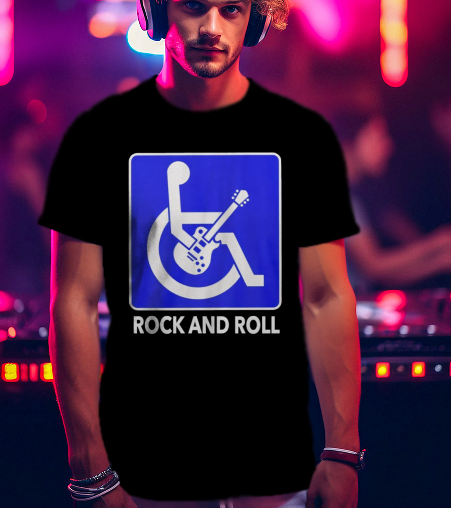 Rock And Roll Wheelchair Guitar Icon T-Shirt