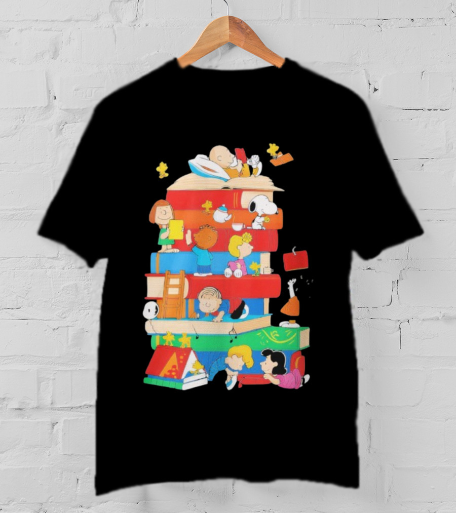 Snoopy Friends Peanuts Book Stack Reading Adventure T-Shirt