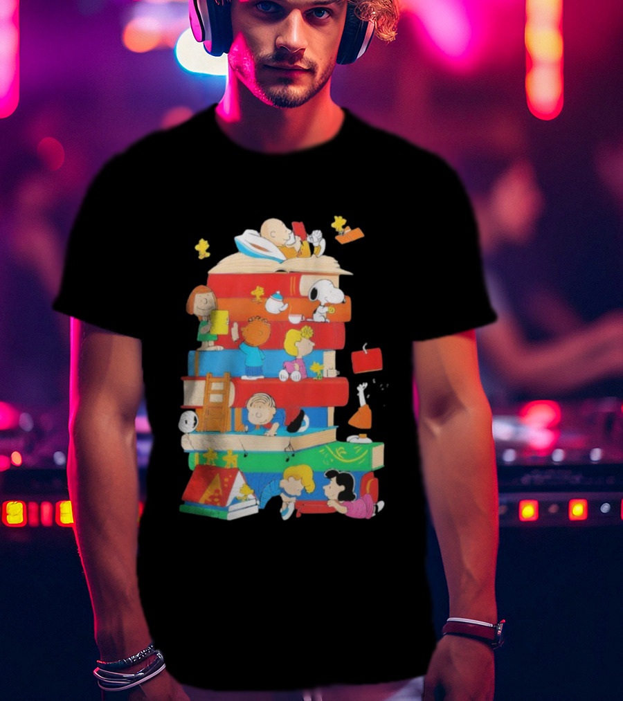 Snoopy Friends Peanuts Book Stack Reading Adventure T-Shirt
